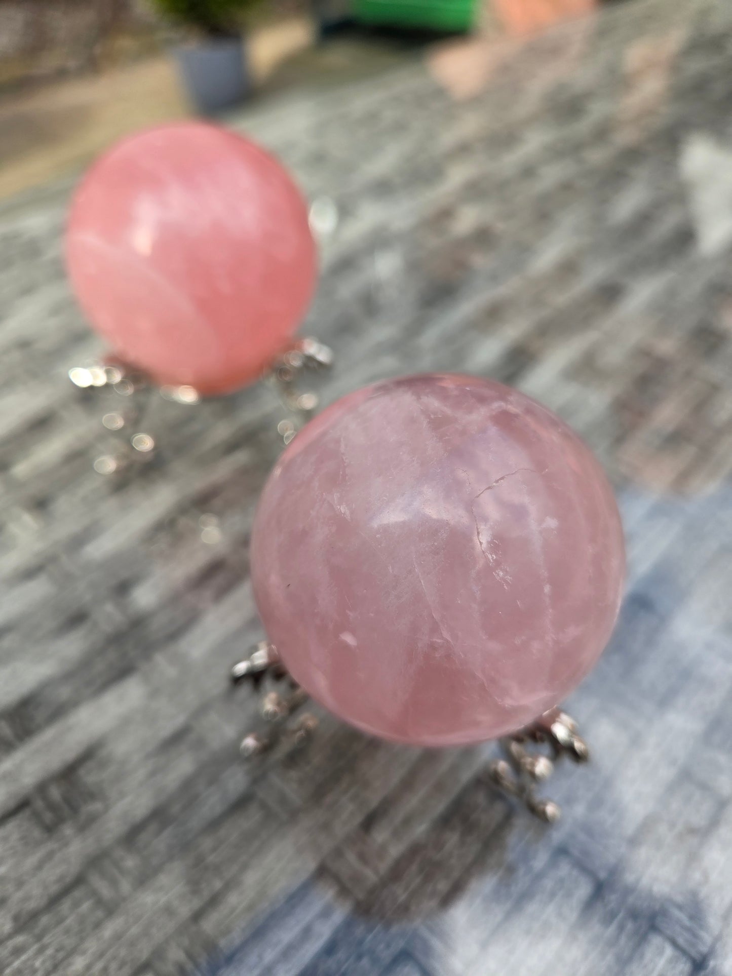 Rose quartz spheres