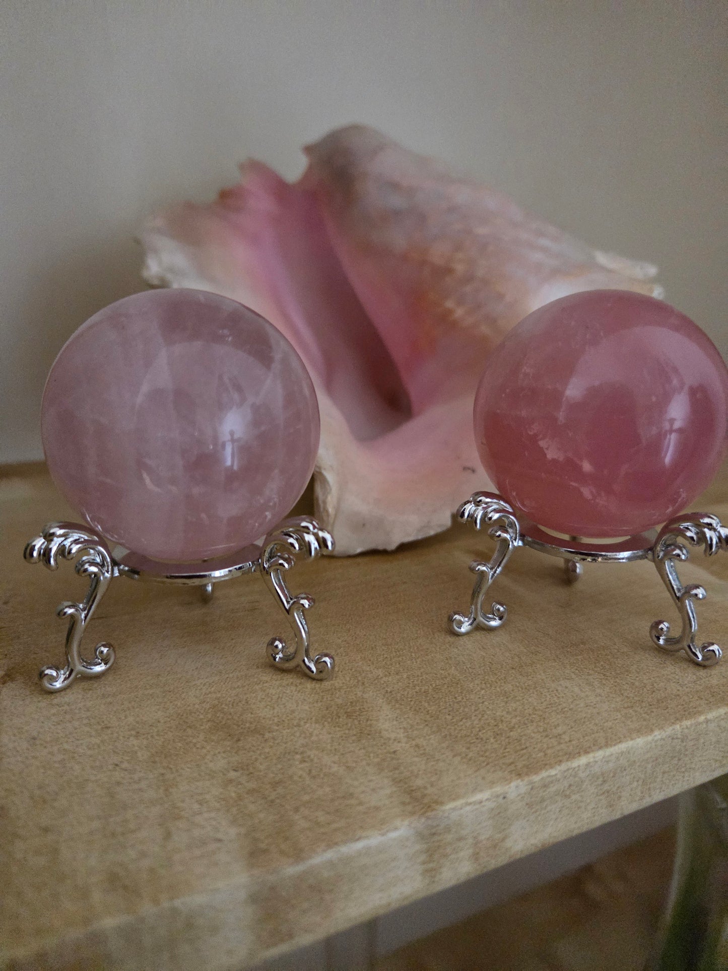 Rose quartz spheres
