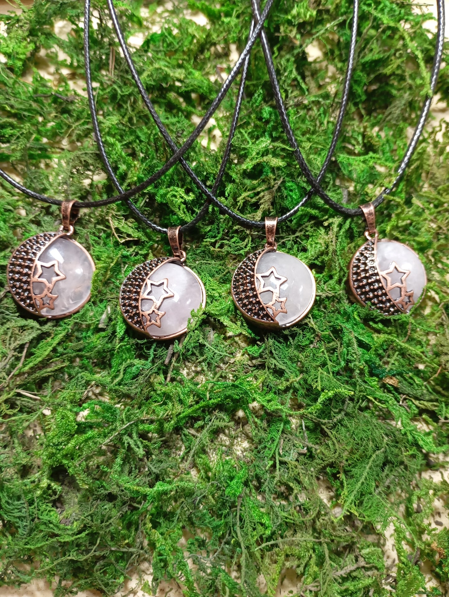 Rose quartz moon and stars necklace