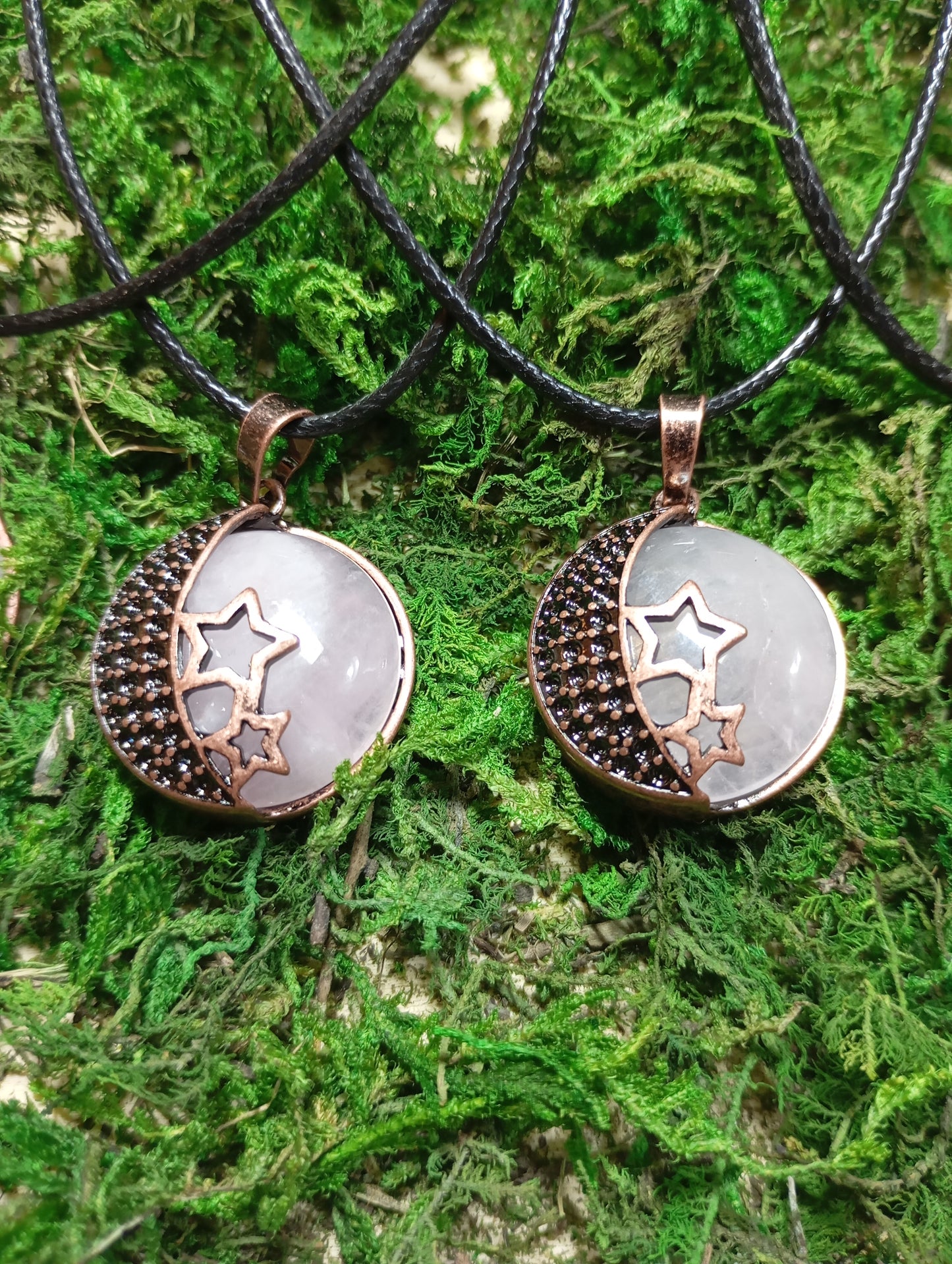Rose quartz moon and stars necklace