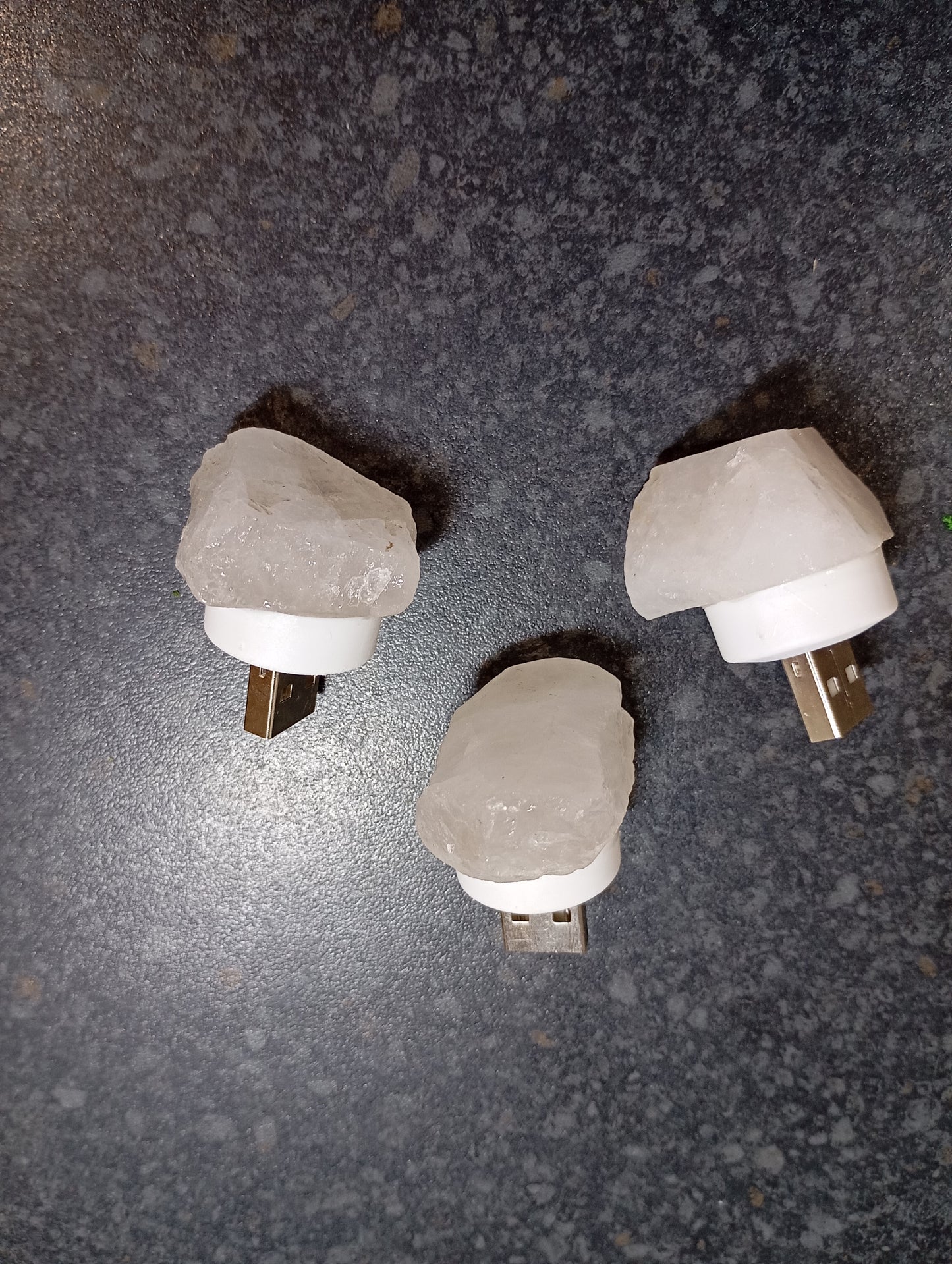 Clear quartz USB night lights.