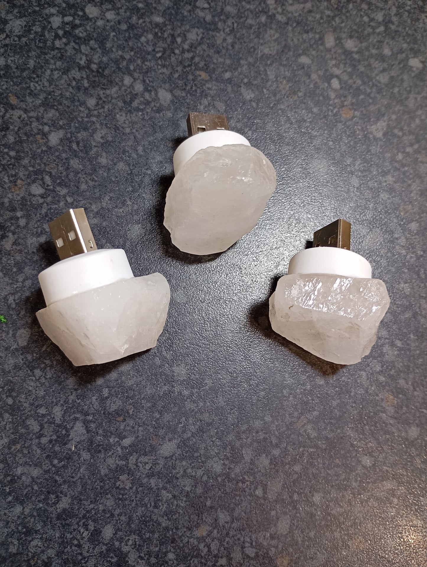 Clear quartz USB night lights.