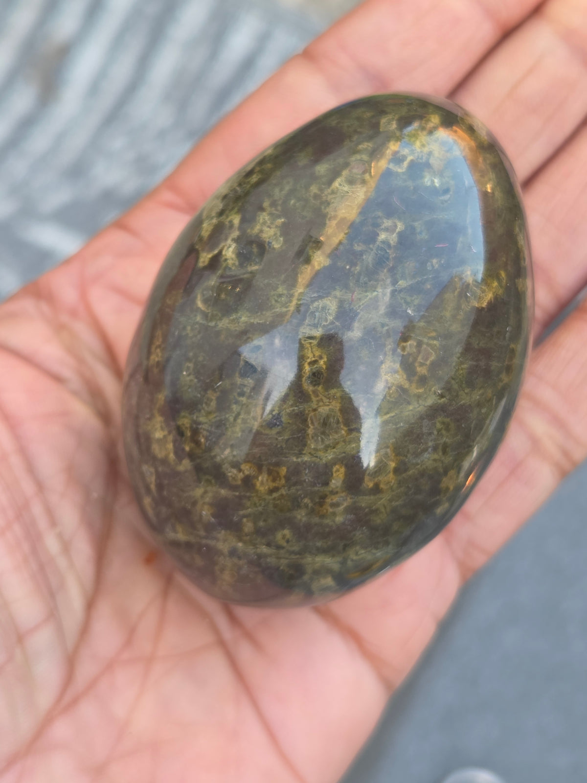 Cornish Serpintine egg, with stand