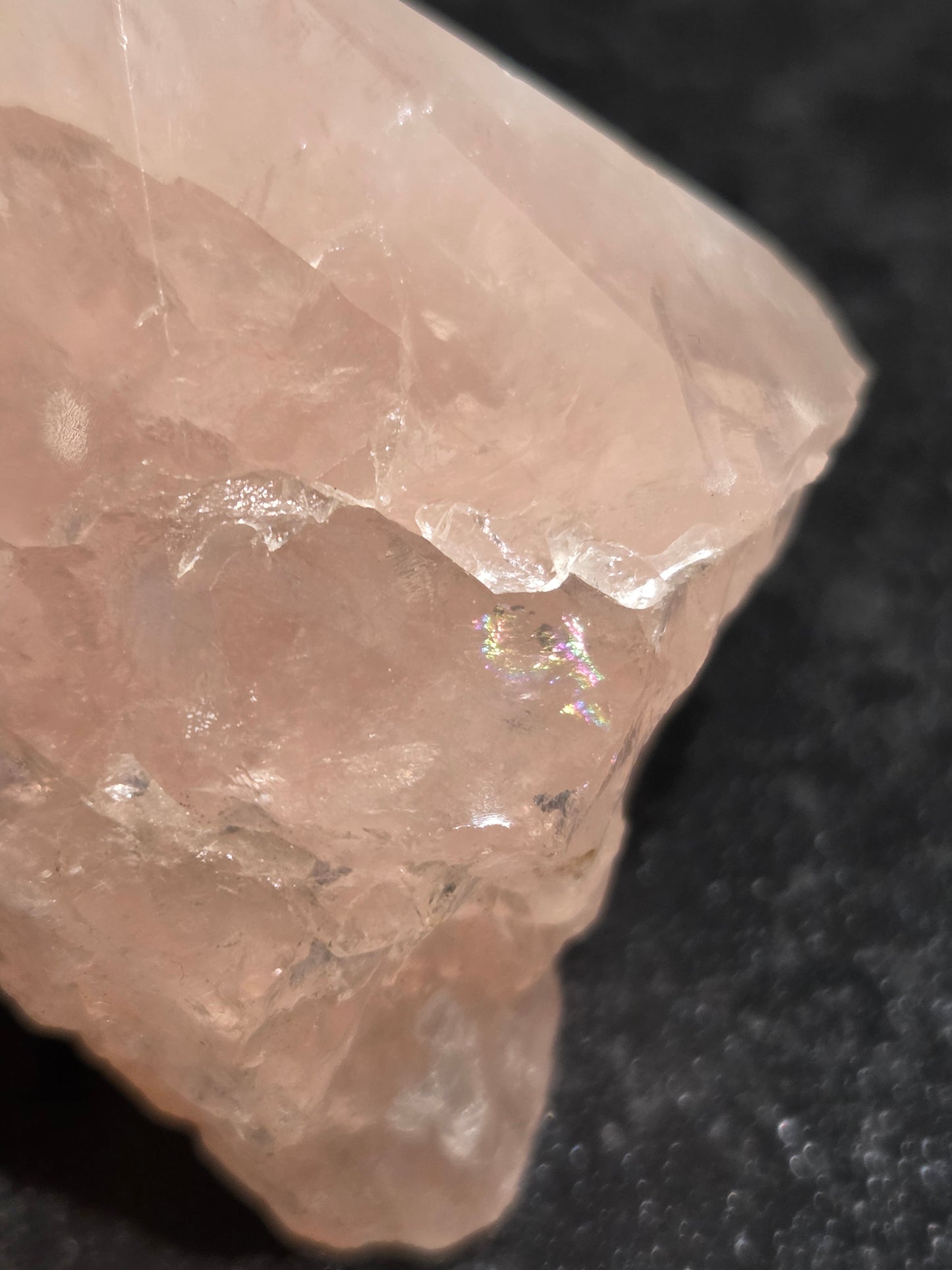Rose quartz with small rainbow flash.