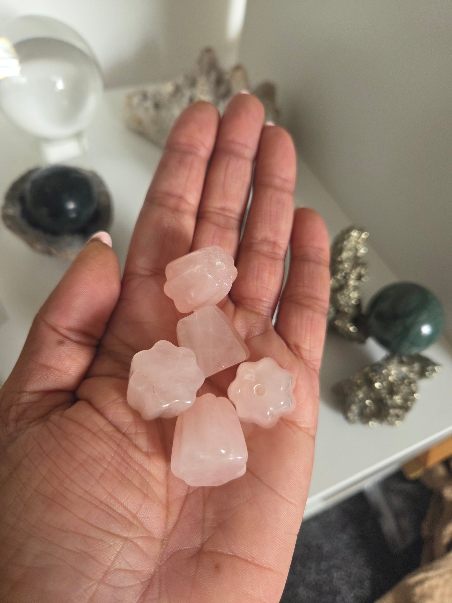 Rose quartz incense holders.