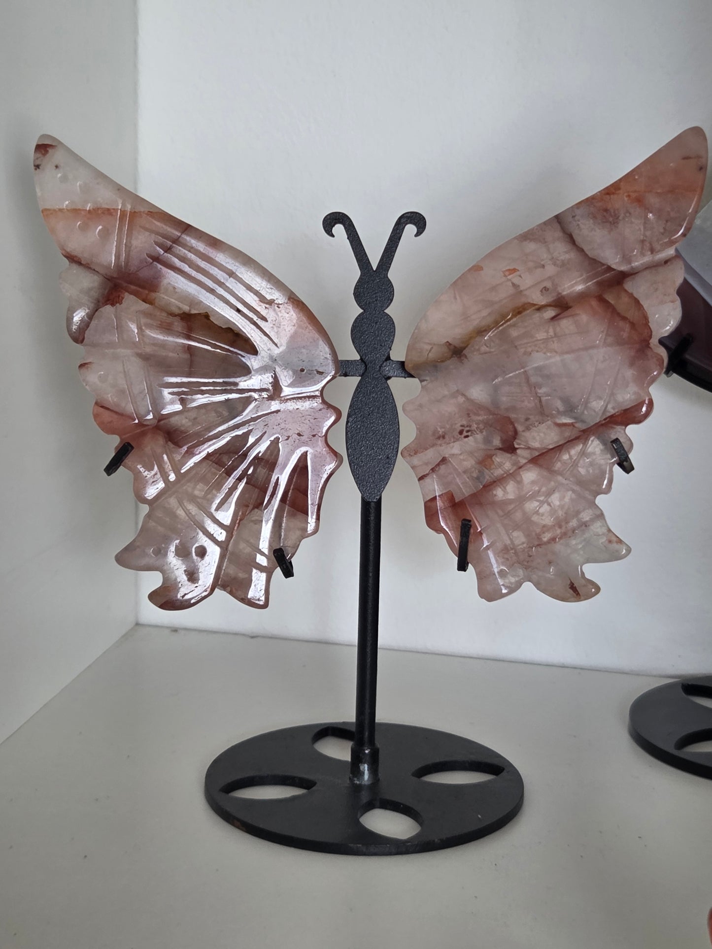 Fire quartz butterfly wing on stand