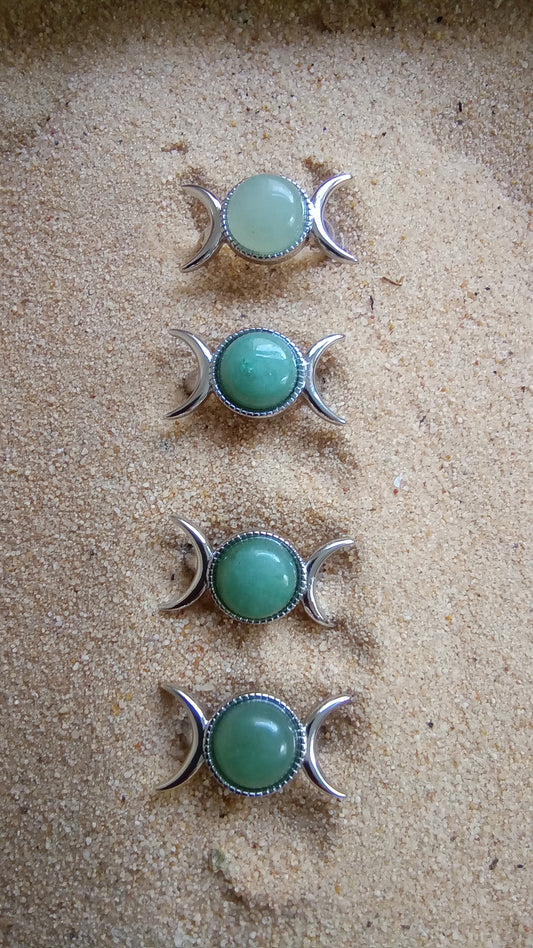 Green aventurine crescent moon ring.