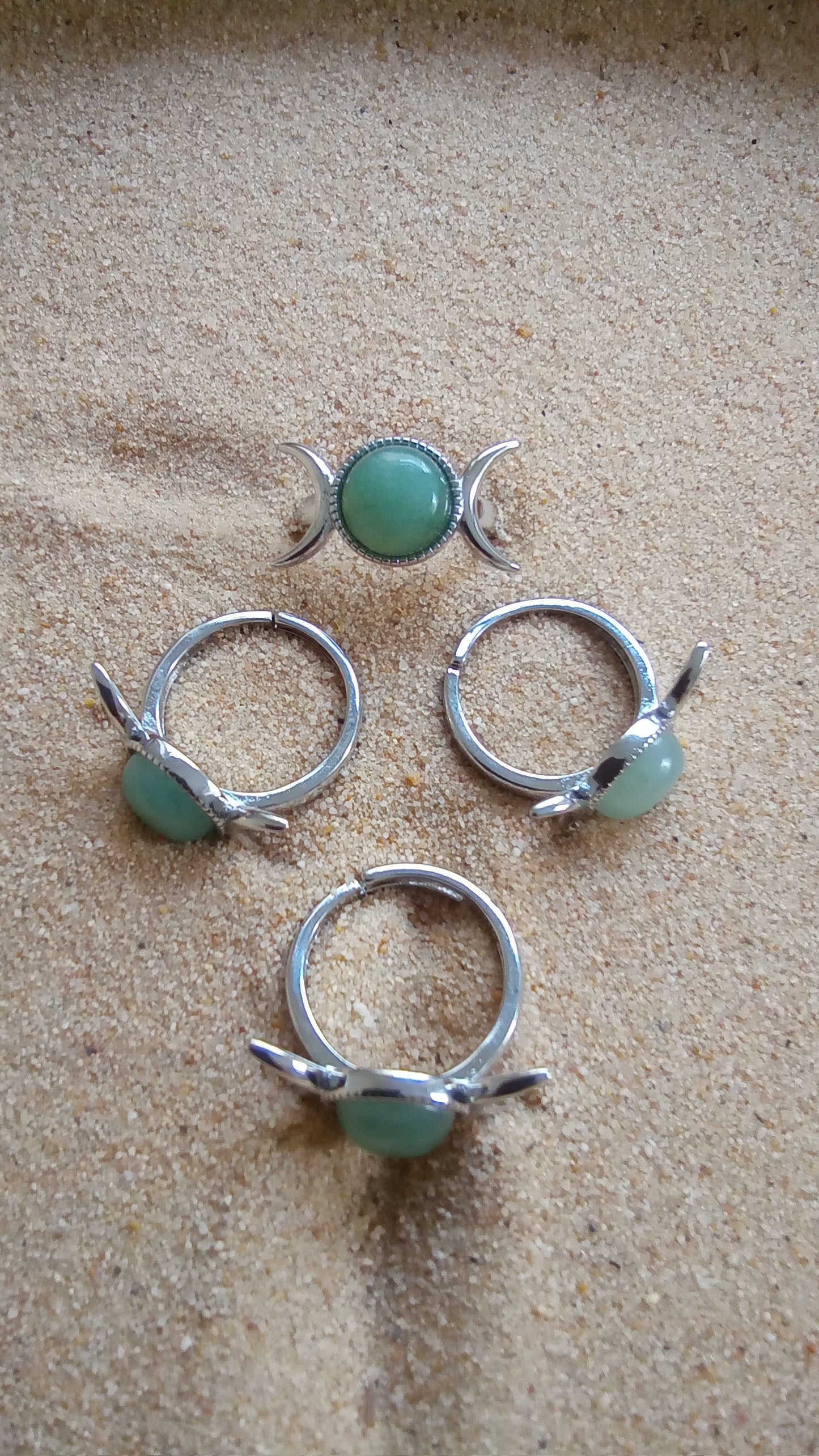 Green aventurine crescent moon ring.