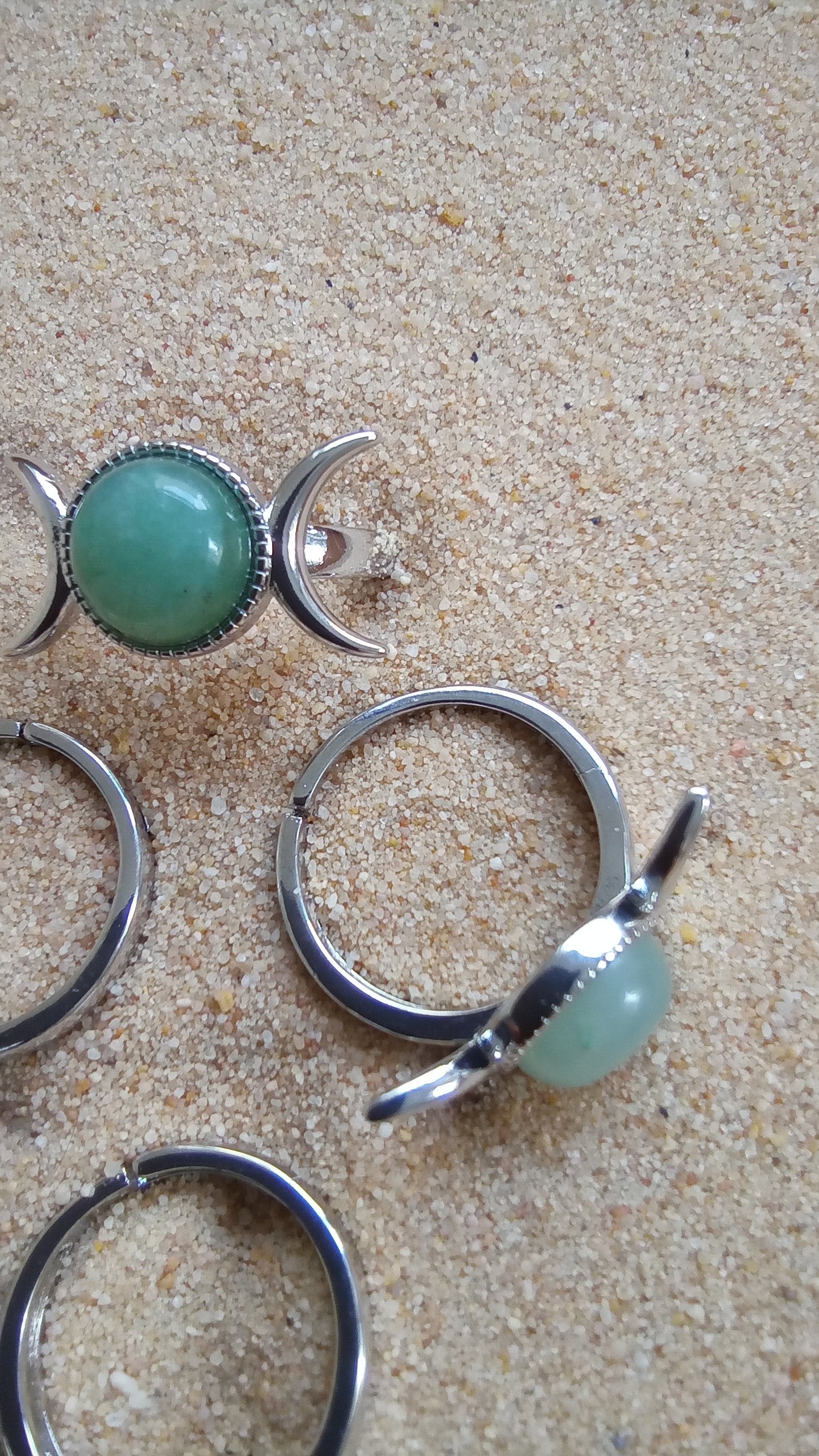 Green aventurine crescent moon ring.