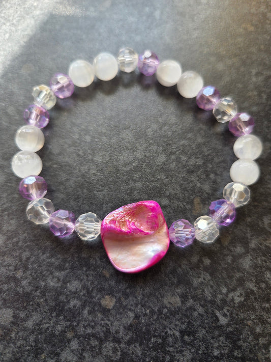 Mother of pearl and selenite bracelets.