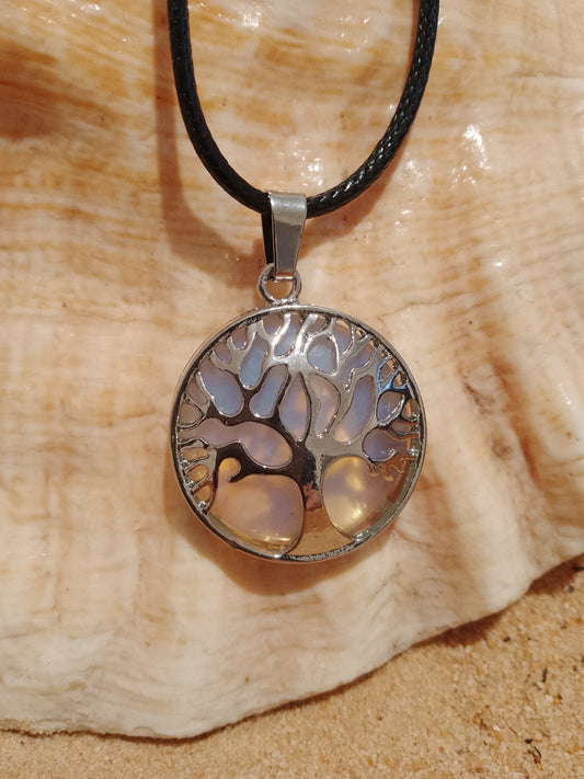 Opalite Crystal and Trees of Life Symbol Necklace
