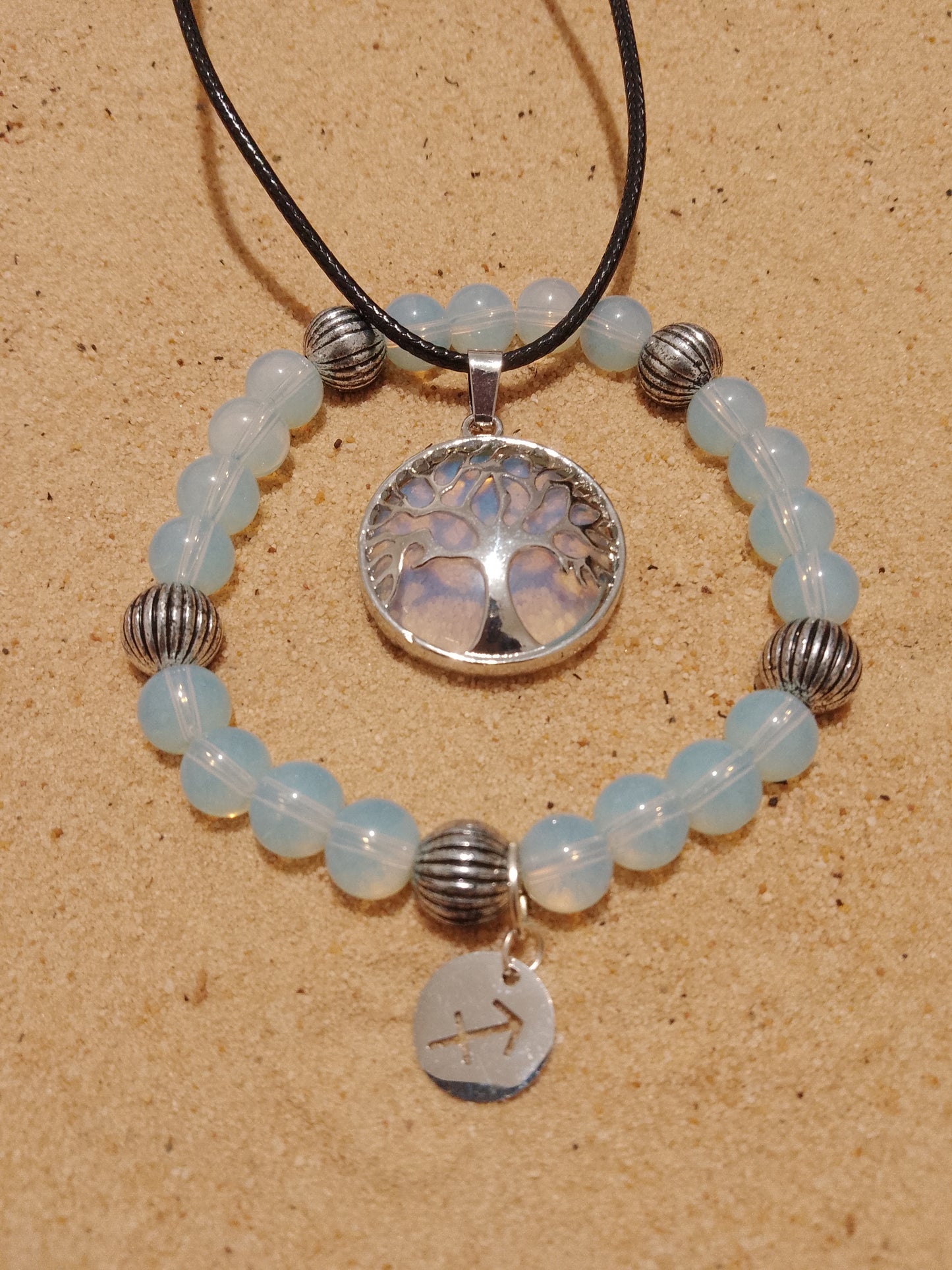 Opalite Crystal and Trees of Life Symbol Necklace