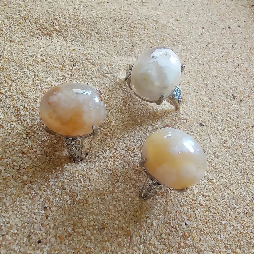 Flower agate adjustable rings