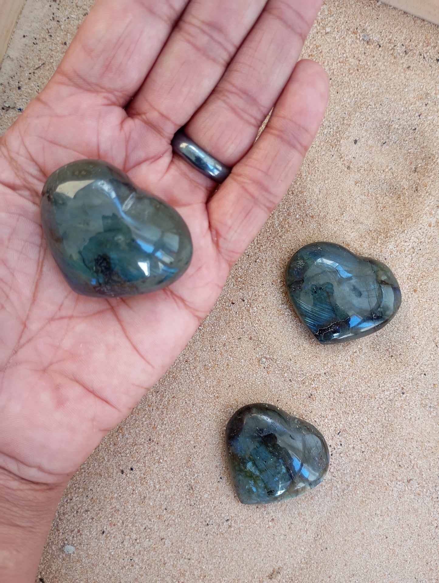 Labradorite heart palm stones