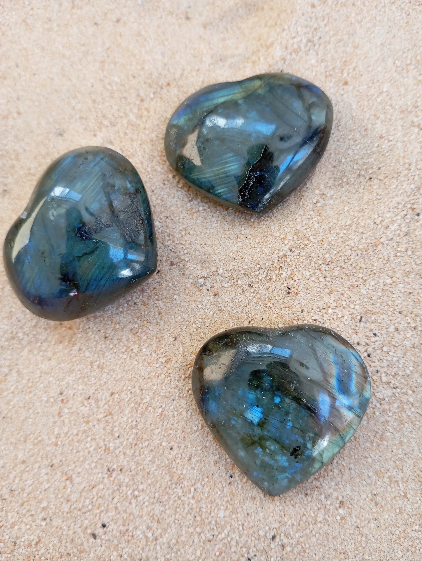 Labradorite heart palm stones