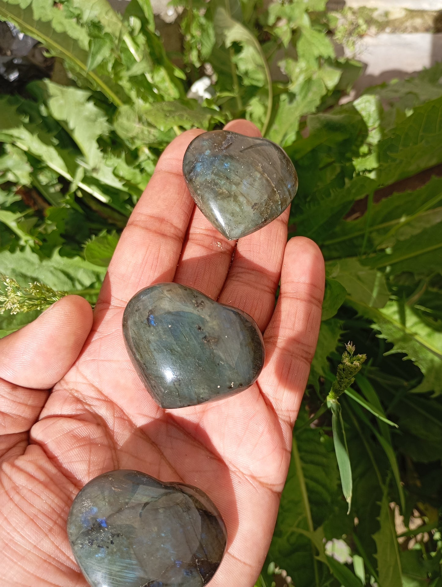 Labradorite heart palm stones