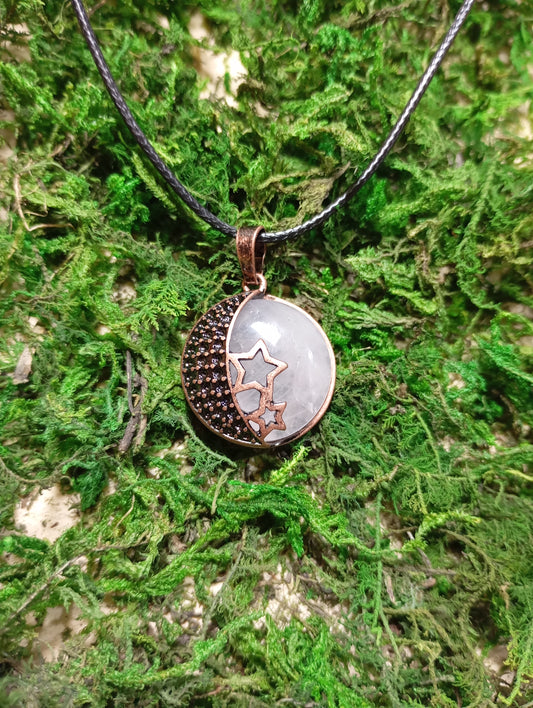 Rose quartz moon and stars necklace