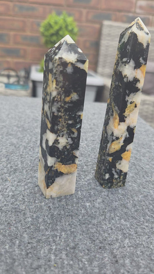 Yellow ,black tourmaline and quartz towers.