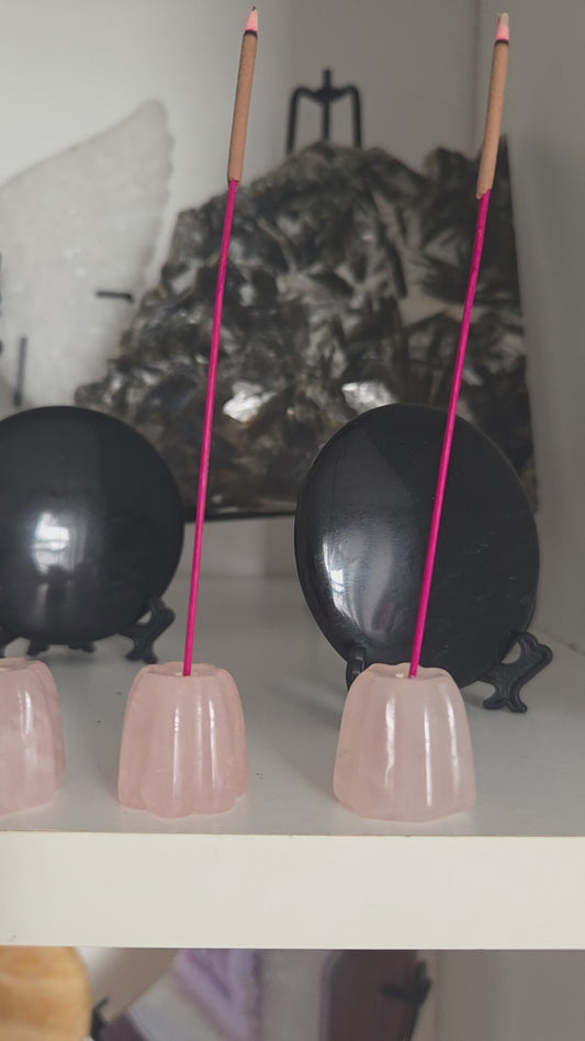 Rose quartz incense holders.
