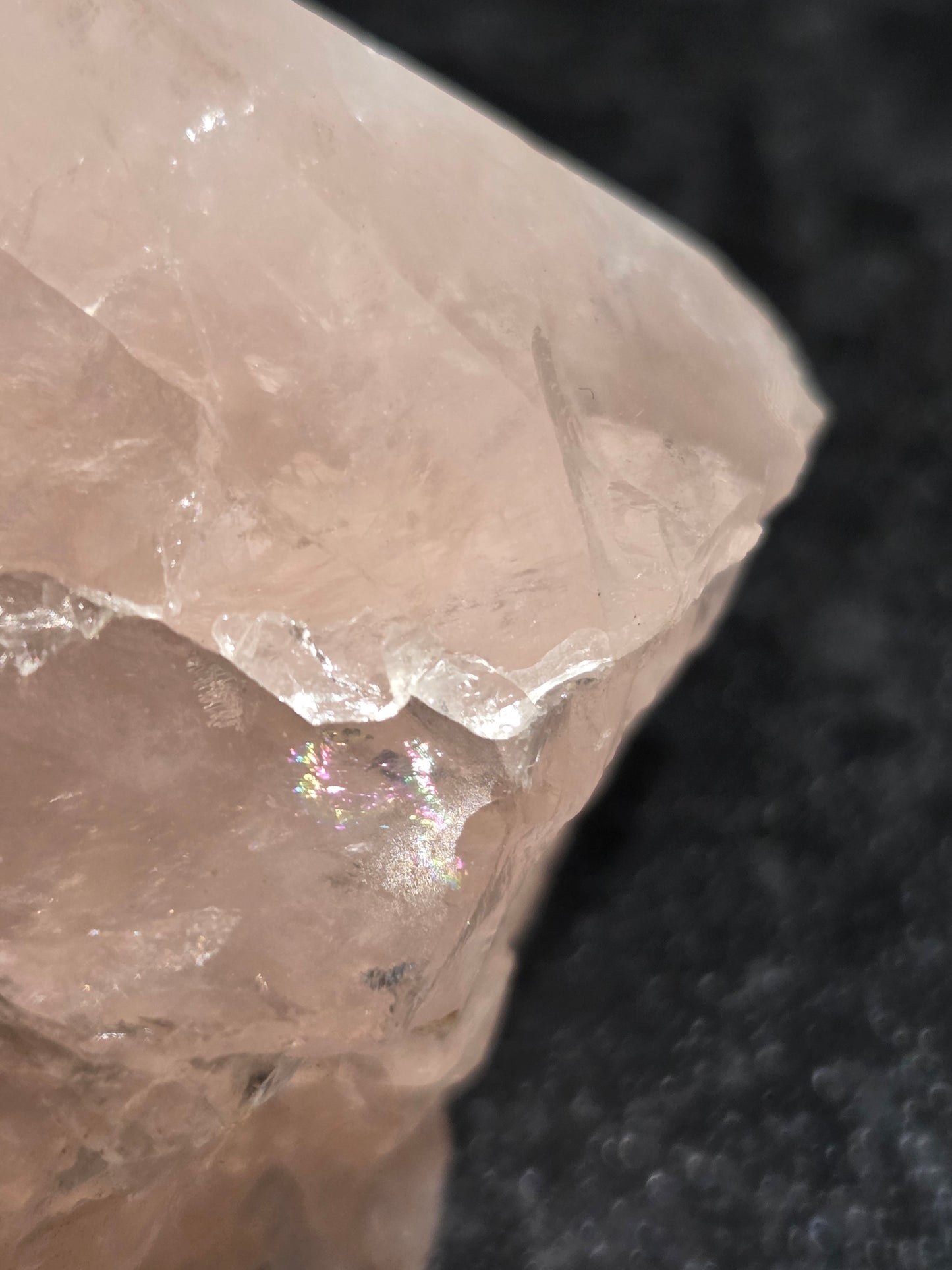 Rose quartz with small rainbow flash.