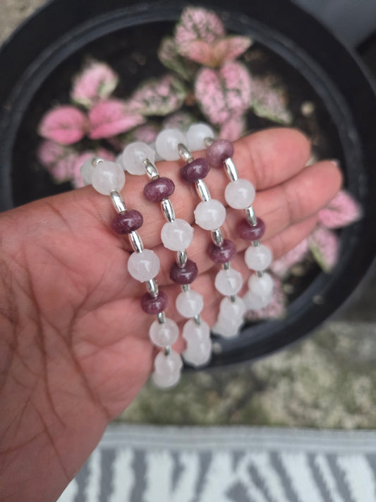 White jade and Rhodonite bracelets, 925 sterling silver separaters.