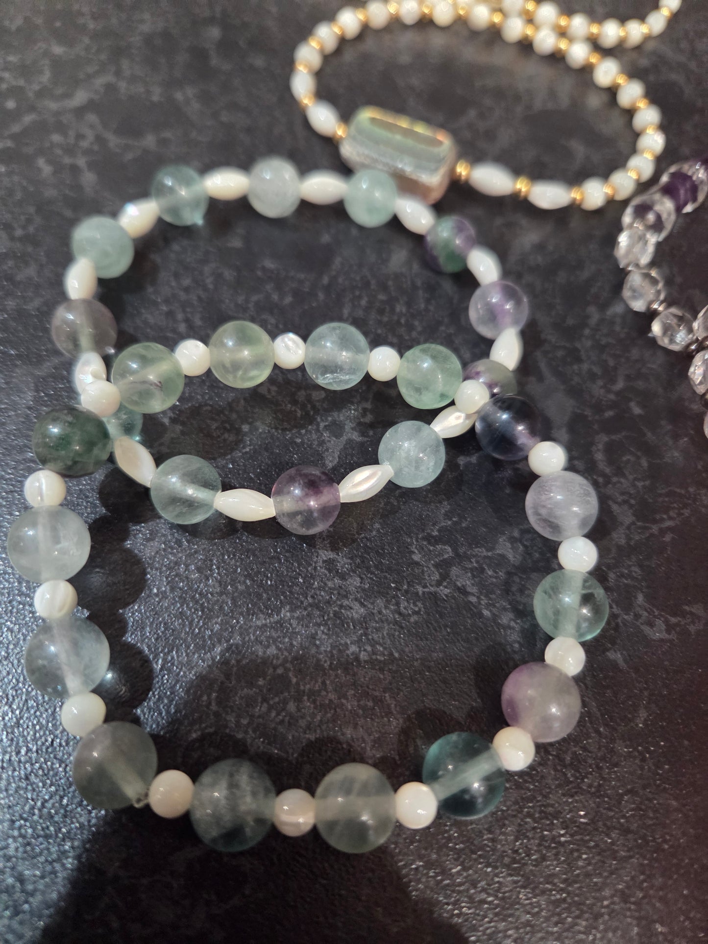 Fluorite and mother of pearl(small fit)