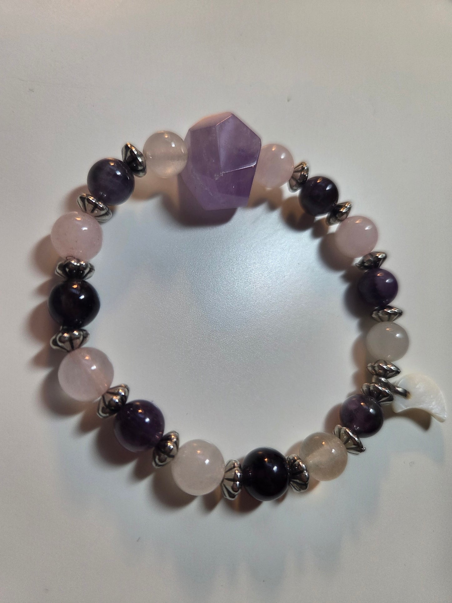 Amethyst, rose quartz and mother of pearl cresent moon🌙