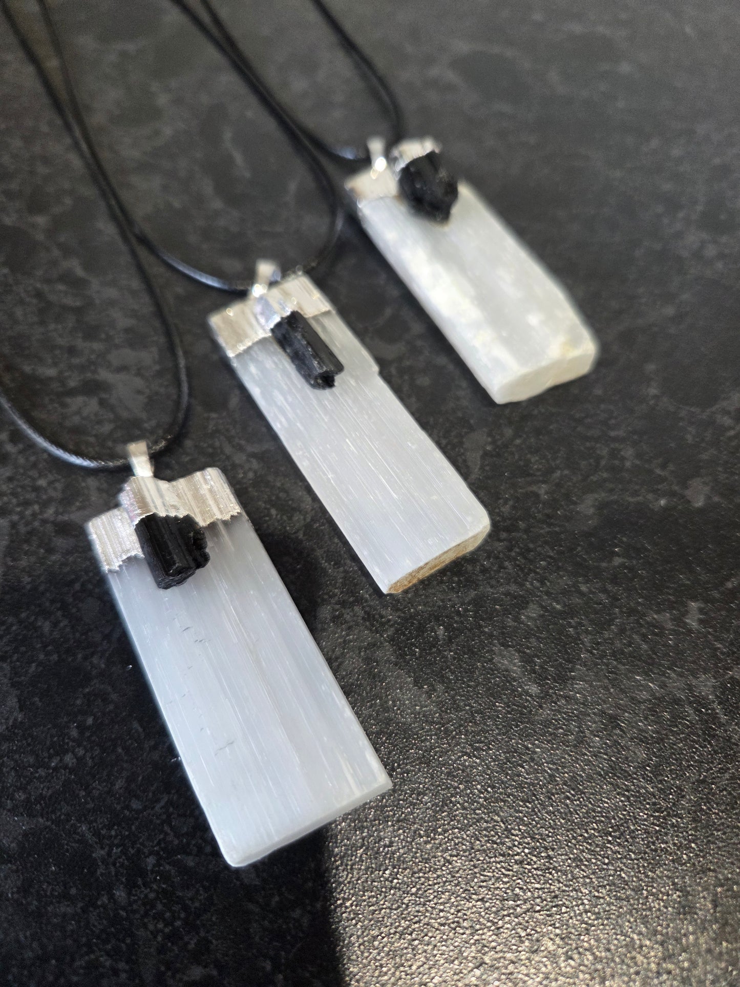 Selenite and black tourmaline