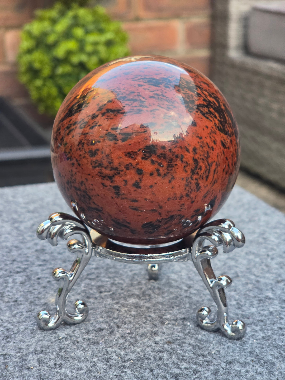 Mahogany Obsidian sphere with stand