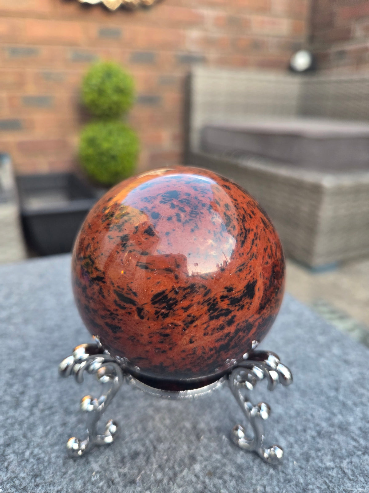 Mahogany Obsidian sphere with stand