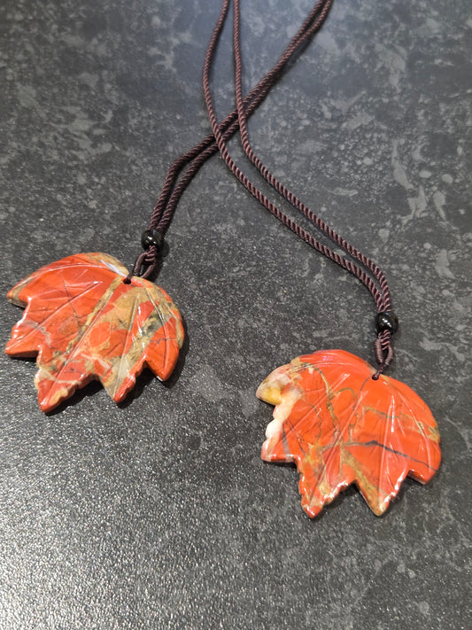 Red jasper leaf necklace.