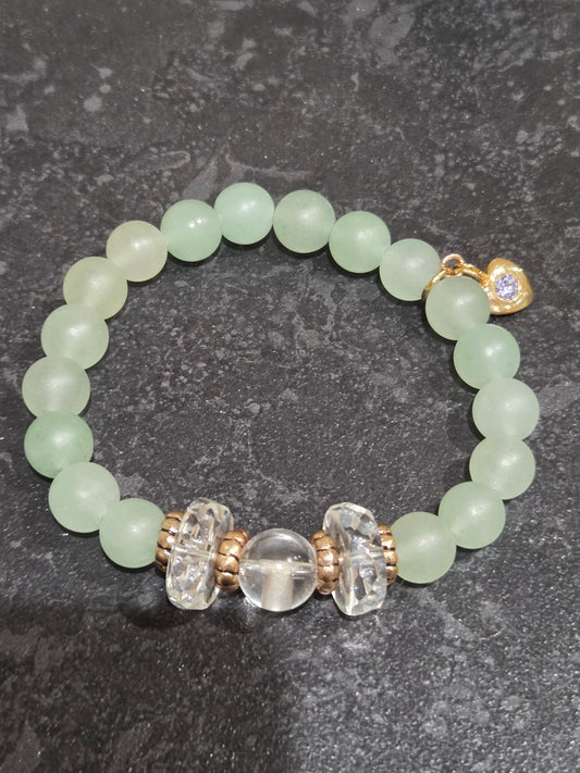 Frosted green aventurine with clear quartz and heart charm