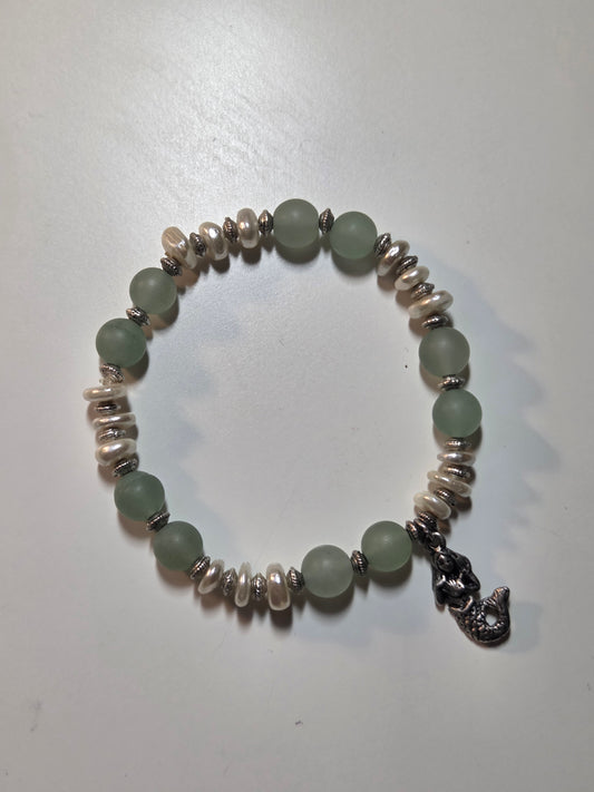 Green aventurine and fresh water pearl with mermaid charm.