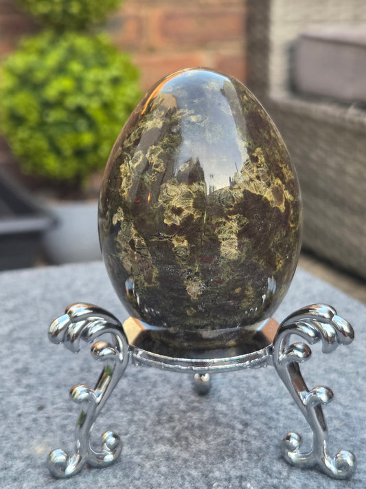 Cornish Serpintine egg, with stand
