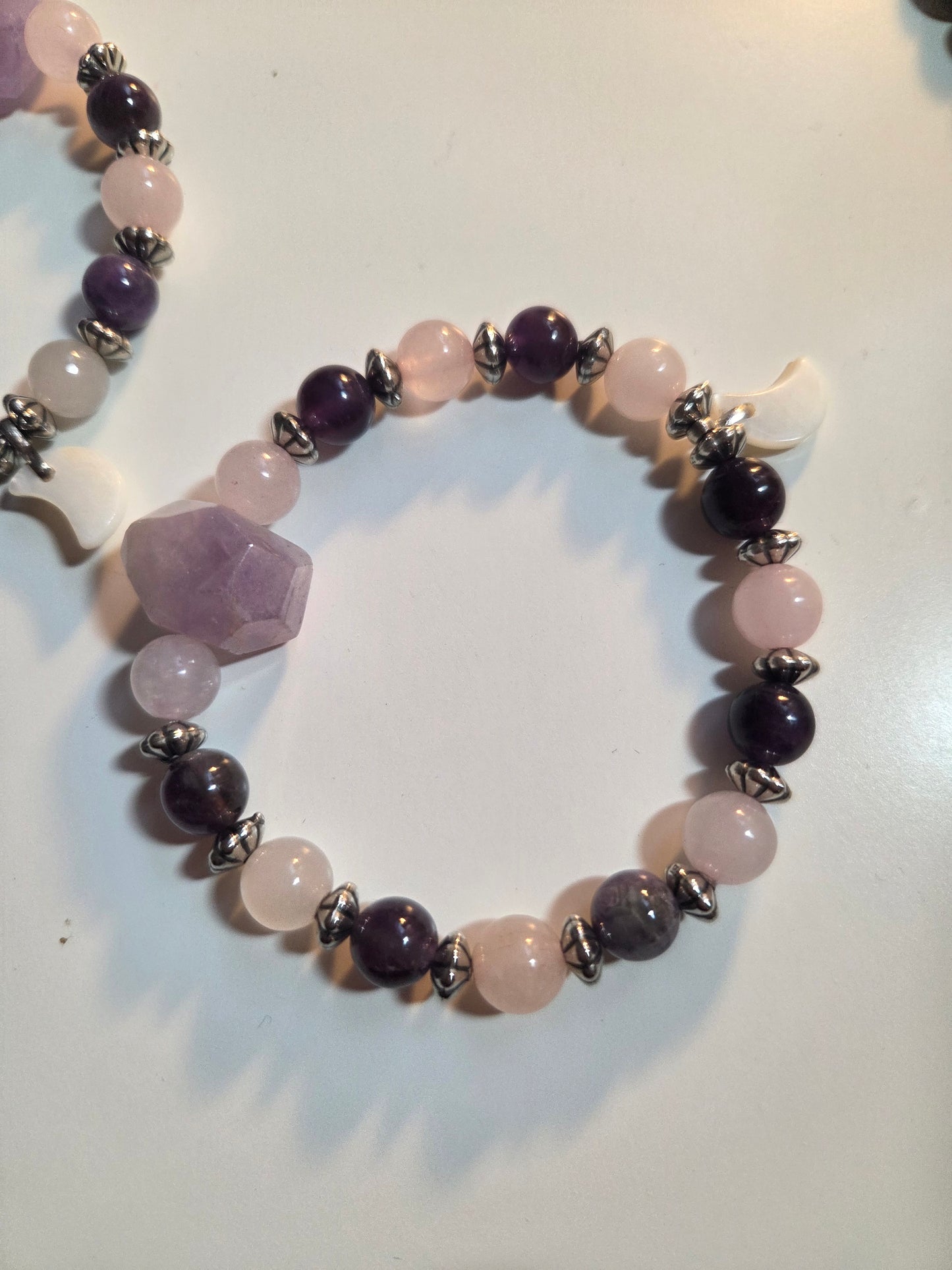 Amethyst, rose quartz and mother of pearl cresent moon🌙